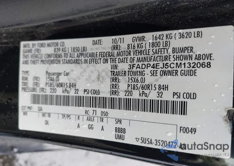 2012 Ford Fiesta Se из США, поврежденный, VIN 3FADP4EJ5CM132068